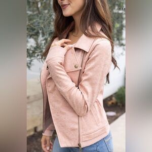 Grace & Lace Move Free Leather-Like Moto Jacket Blush  size M